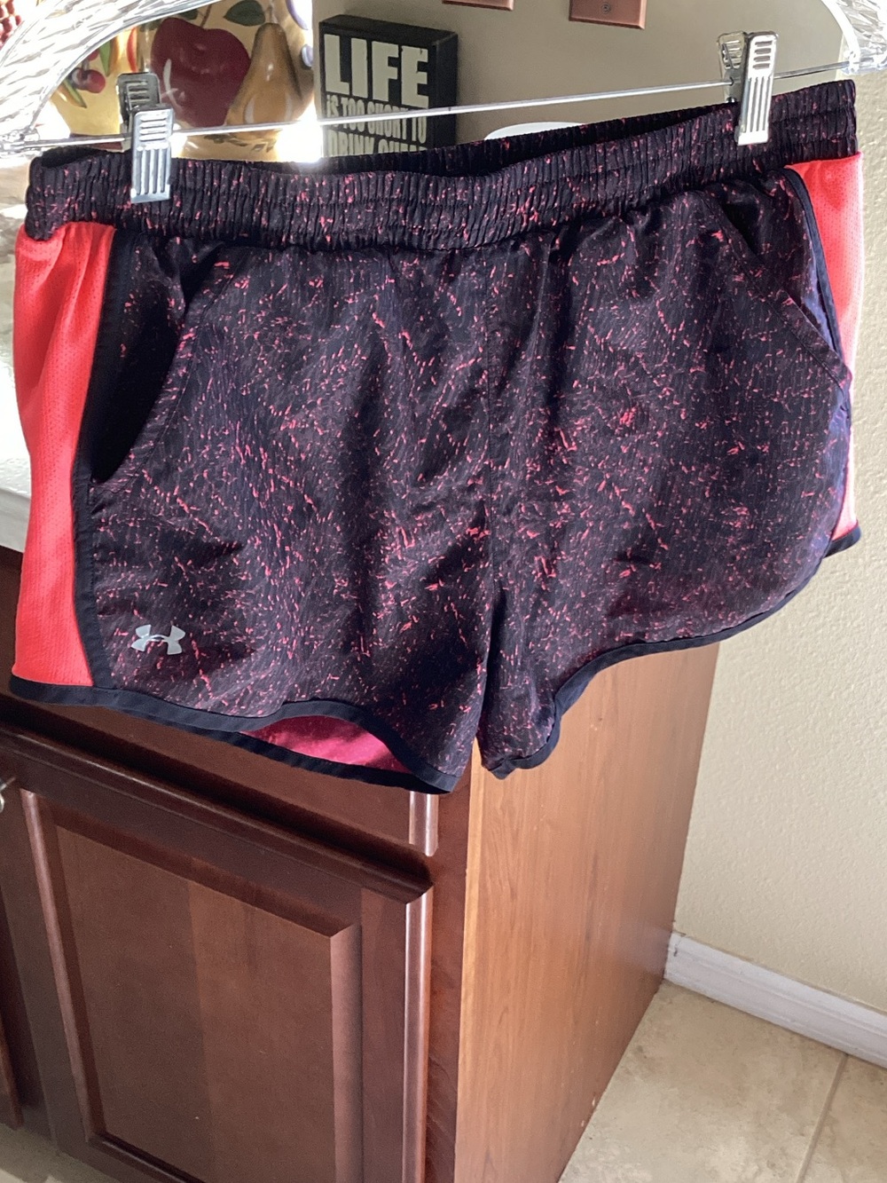 Under Armour Women’s Black Shorts with Pink Speckle & Coral Side Panels